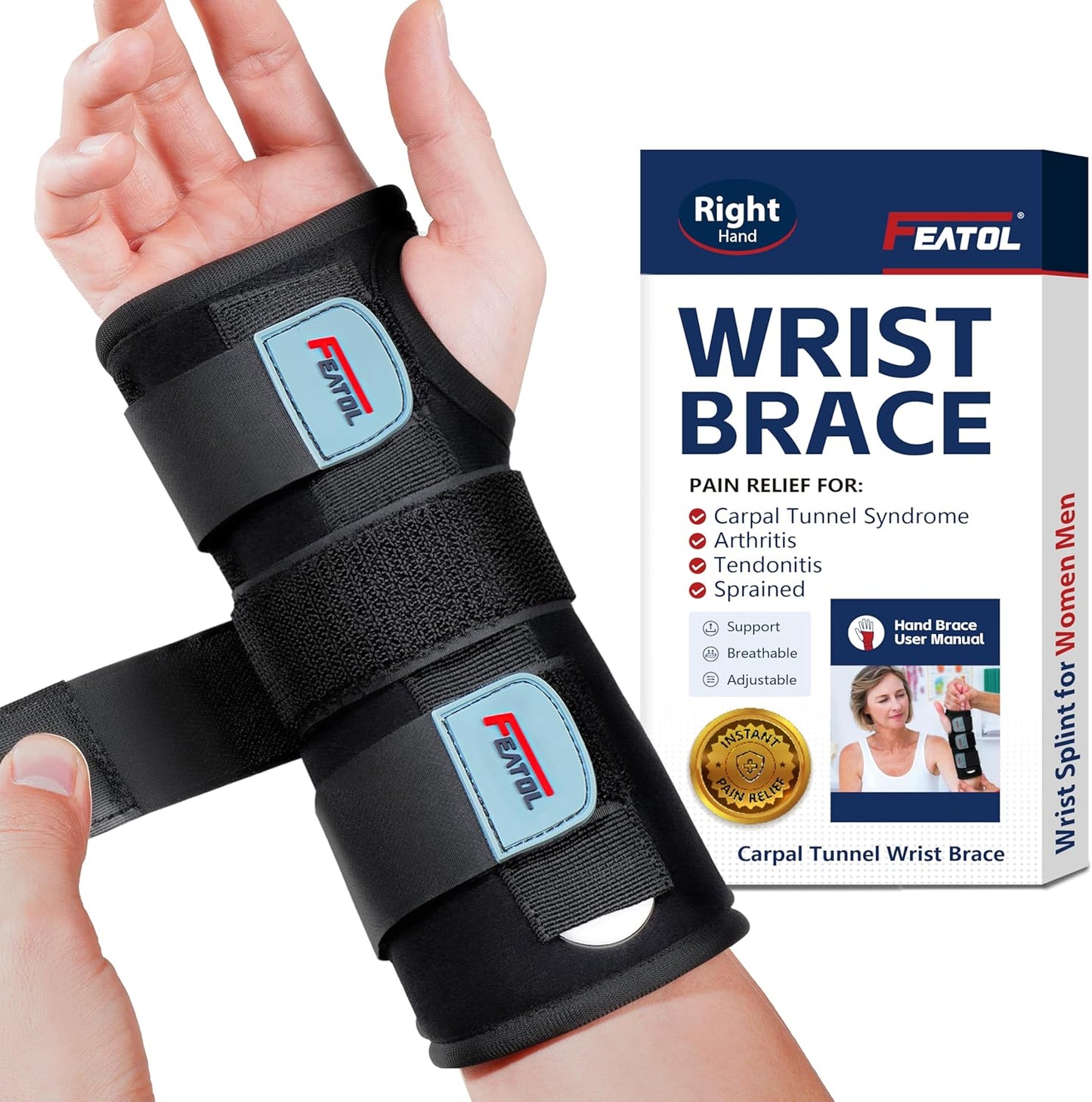 Wrist Brace Hand Brace, Pain Relief Support -Tendonitis, Arthritis, Sprain, Right Hand, Small/Medium