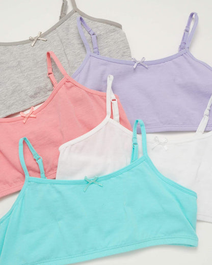 Girls Training Bras - 10 Pack Soft Stretch Cotton Bra, Cami Style Girls Underwear with Adjustable Straps (7-14)