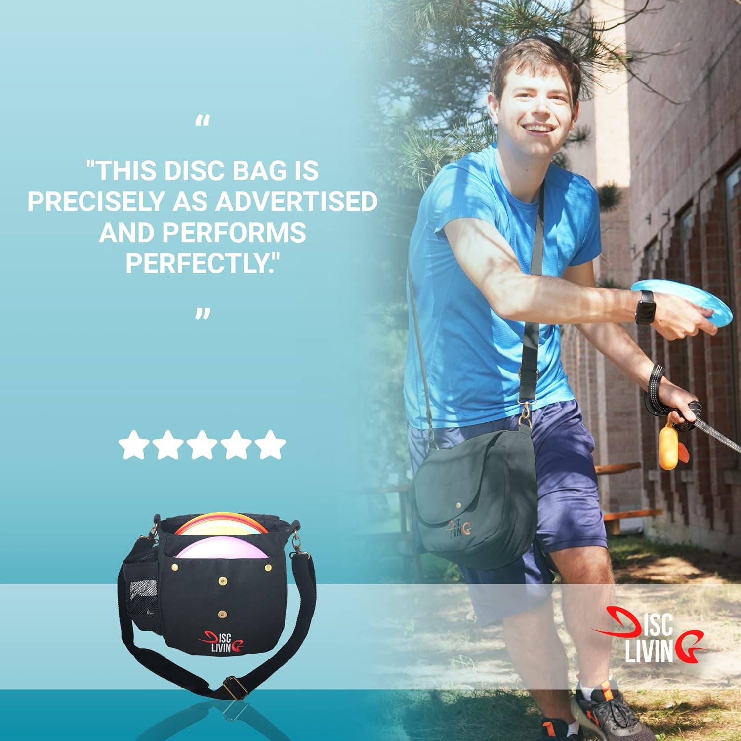 Disc Golf Bag | Frisbee Golf Bag | Easy to Carry | Lightweight Fits up to 10 Discs | 16 Oz Waxed Canvas Sturdy Design | Belt Loop | Double Button Design | Bottle Holder