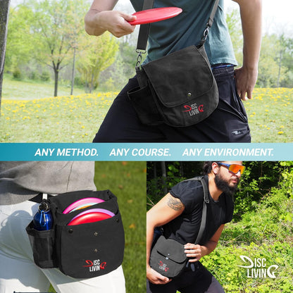 Disc Golf Bag | Frisbee Golf Bag | Easy to Carry | Lightweight Fits up to 10 Discs | 16 Oz Waxed Canvas Sturdy Design | Belt Loop | Double Button Design | Bottle Holder