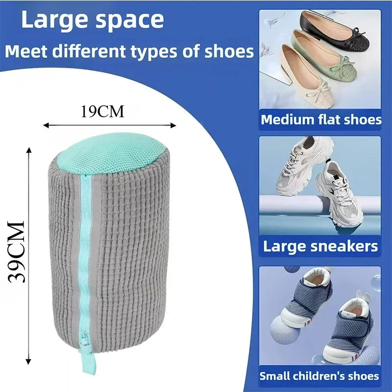 Machine Washable Shoe Washing & Drying Bag with Soft Fiber - Durable Polyester Laundry Protector for Shoes Adjustable Strap
