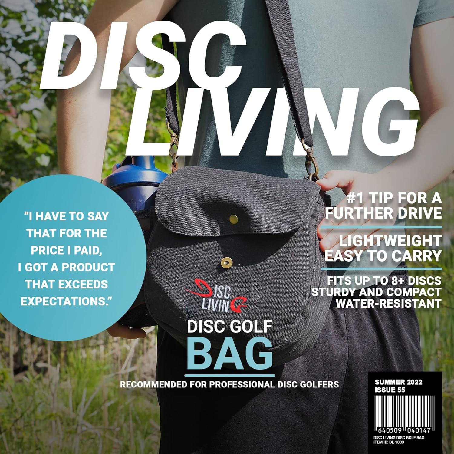 Disc Golf Bag | Frisbee Golf Bag | Easy to Carry | Lightweight Fits up to 10 Discs | 16 Oz Waxed Canvas Sturdy Design | Belt Loop | Double Button Design | Bottle Holder